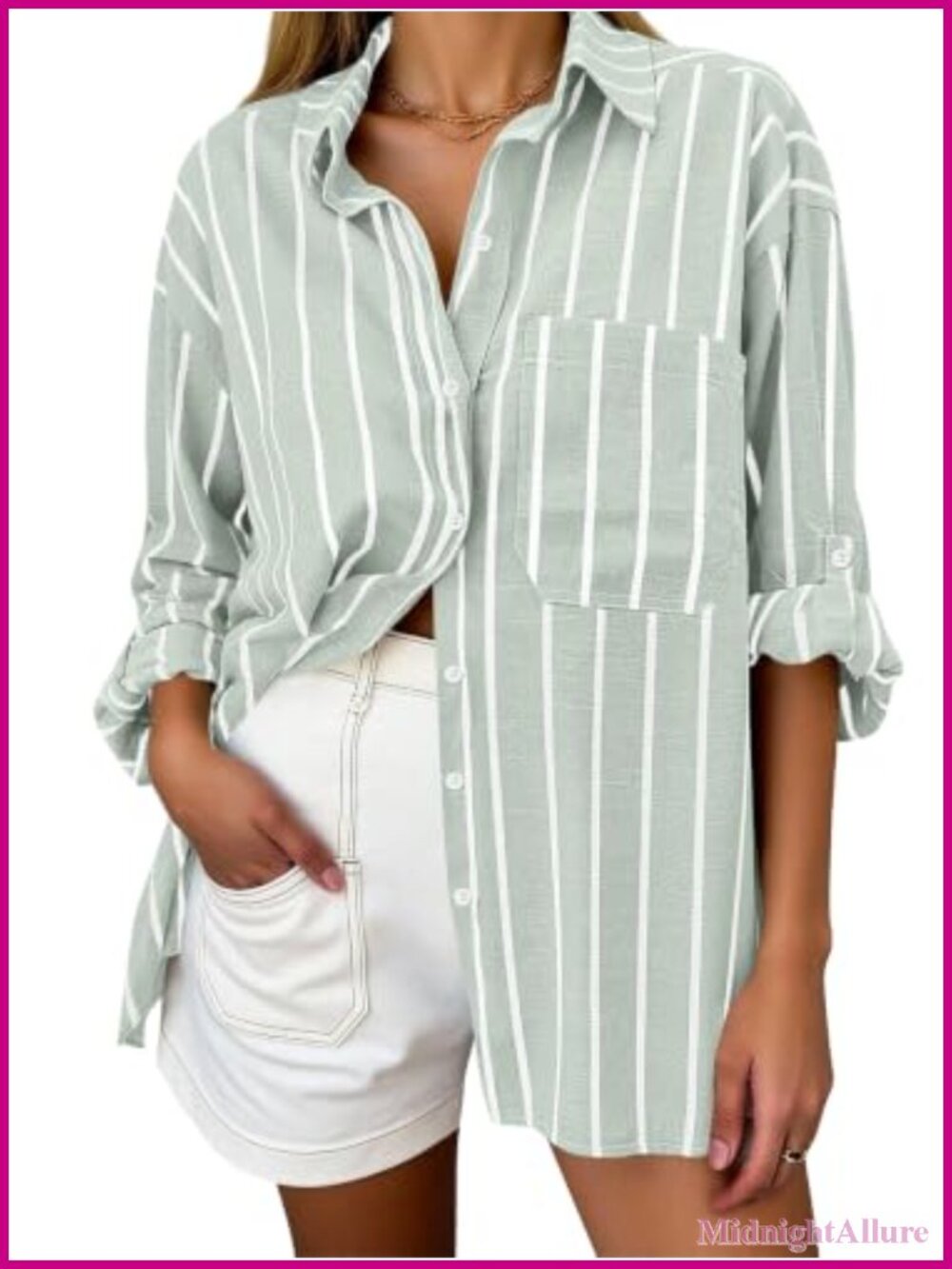 Women's Striped Long Sleeve Button Down Shirt Casual Blouse Cotton Polyester